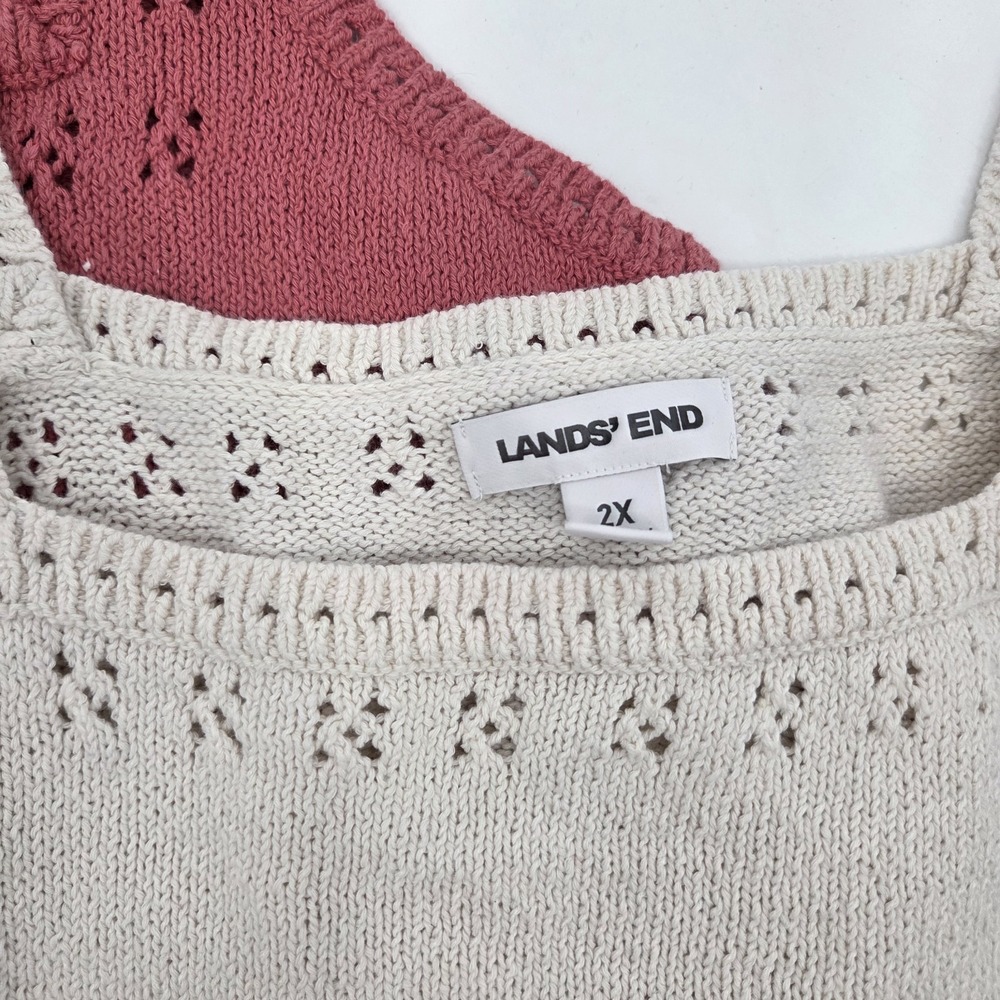 LOT 2 Lands' End Women's 2X Pointelle Square Neck Tank Sweaters Pink Ivory - Picture 3 of 6